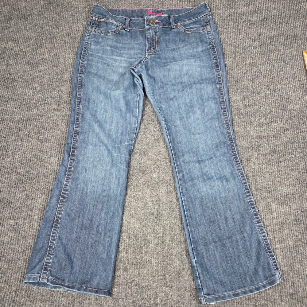 Wrangler Womens Bootcut Jeans Medium Wash Pink Stitching 09MWZBF Size 11/12 x 32